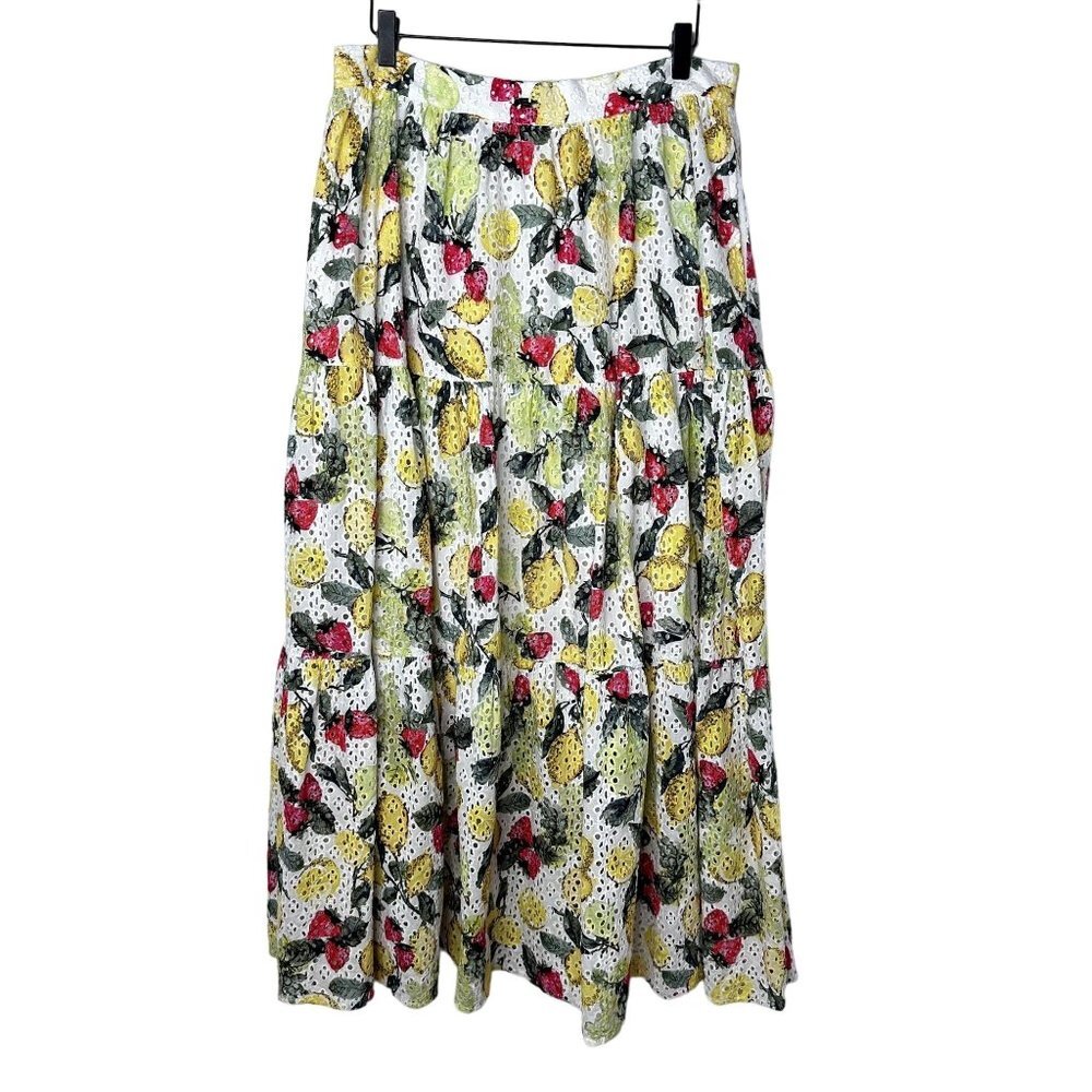 Seafolly Womens Lemoncello Strawberry Cotton Tiered Skirt Eyelet Detail Size L